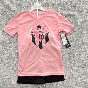 Kids Pink Graphic Soccer Jersey Tee with Iconic Messi design